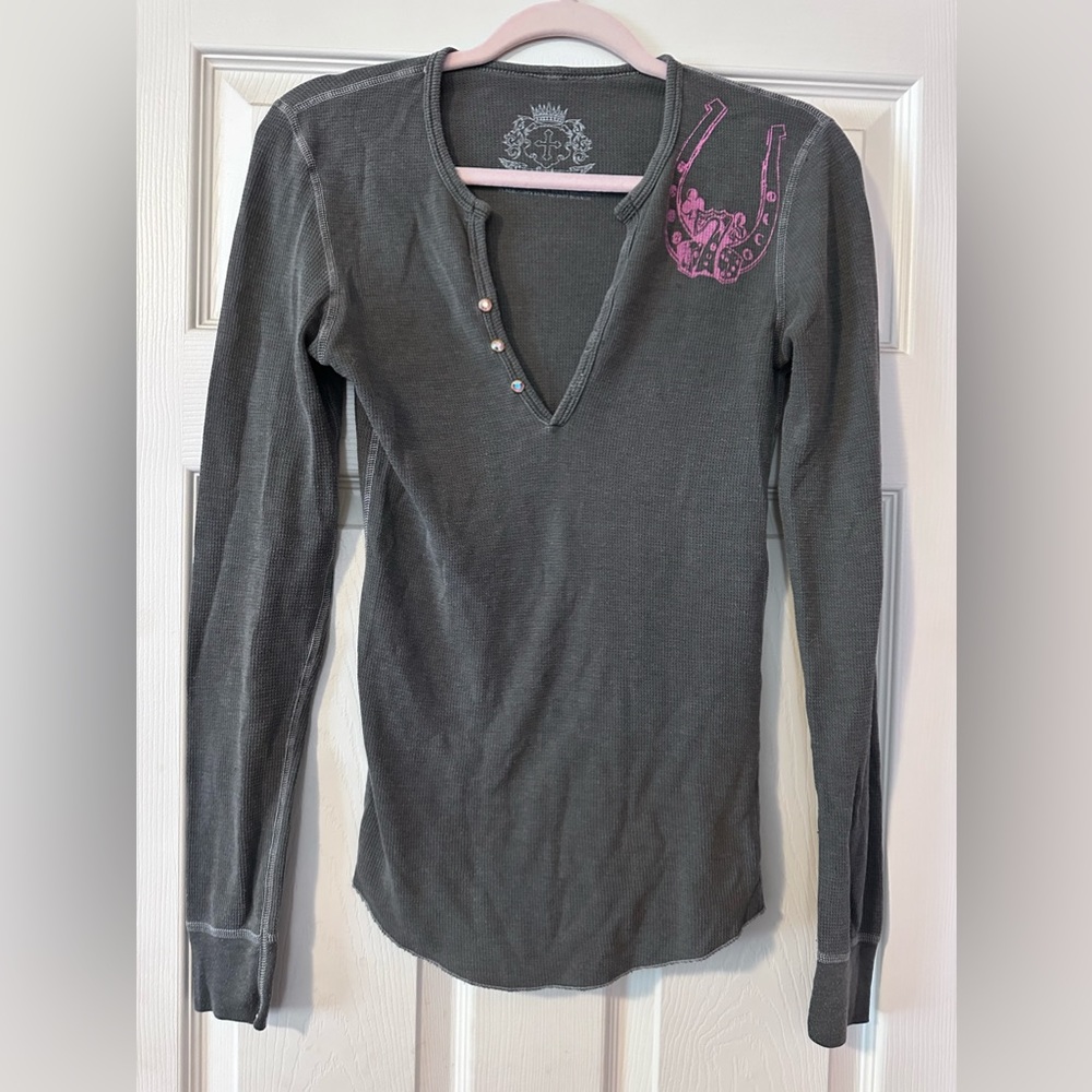 Grey & Pink long sleeve “Brokedown” shirt